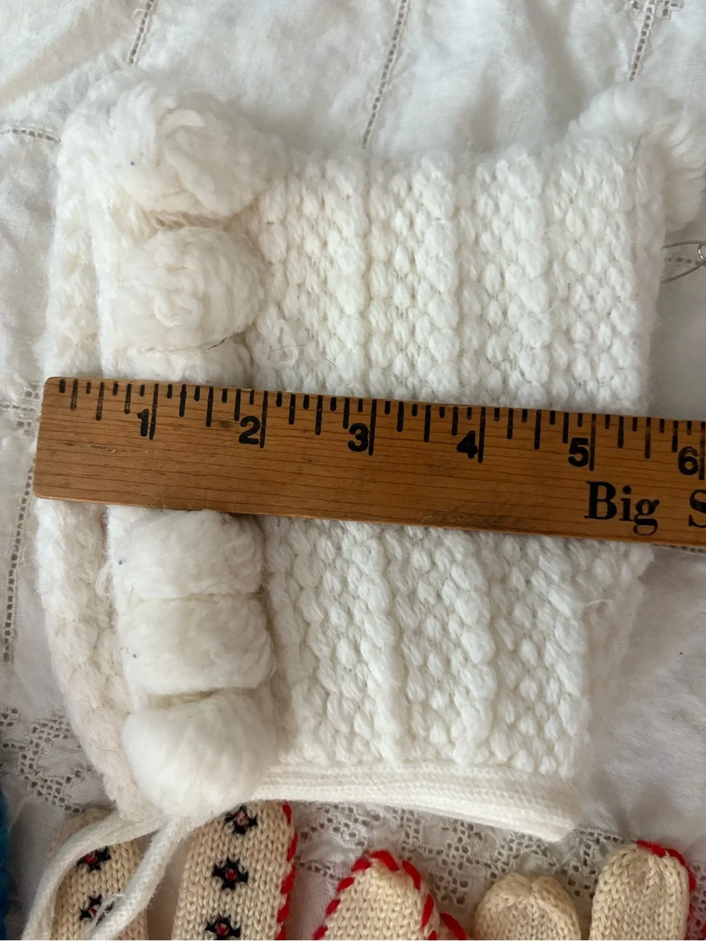 Handmade Cream and Multicolor Knit Winter Gloves & Slippers Set LOT